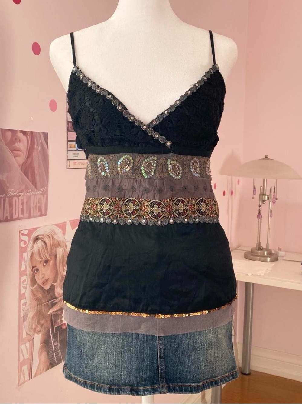 y2k black fairycore sequin cami top
